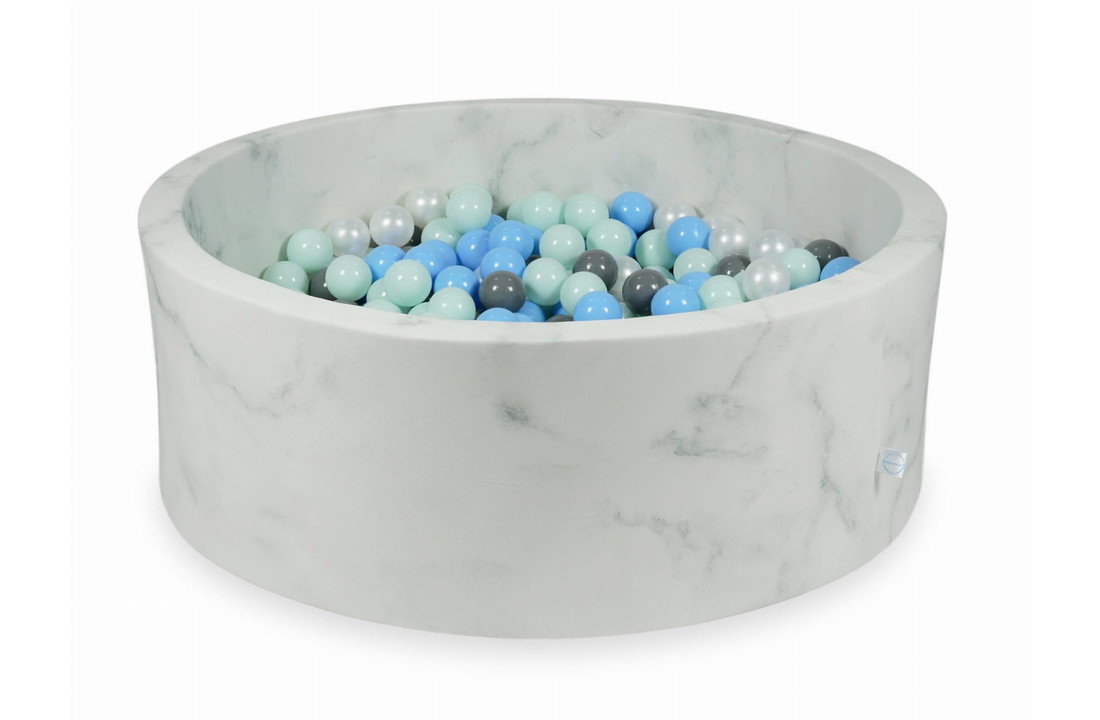 Ballenbak marmer met 500 lichtmint, parelmoer, lichtblauw, grijze ballen - 115 x 40 cm - rond