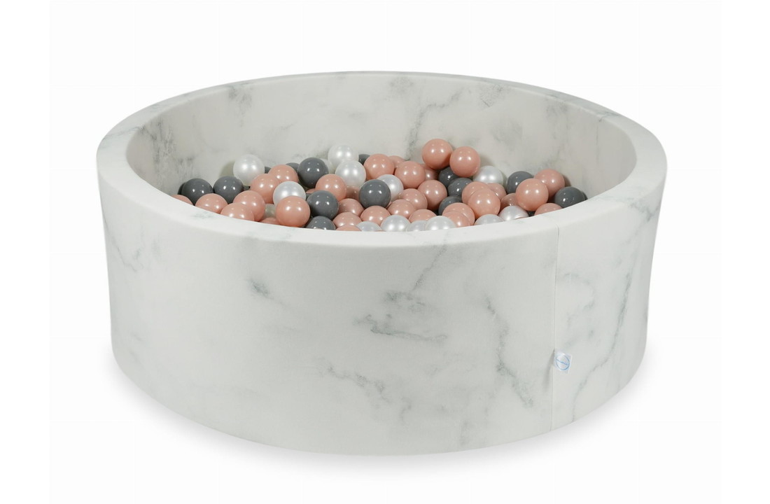 Ballenbak marmer met 500 roze goud, grijs, parelmoer ballen - 115 x 40 cm - rond