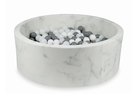 Ballenbak marmer met 500 wit, grijs, zwarte ballen - 115 x 40 cm - rond
