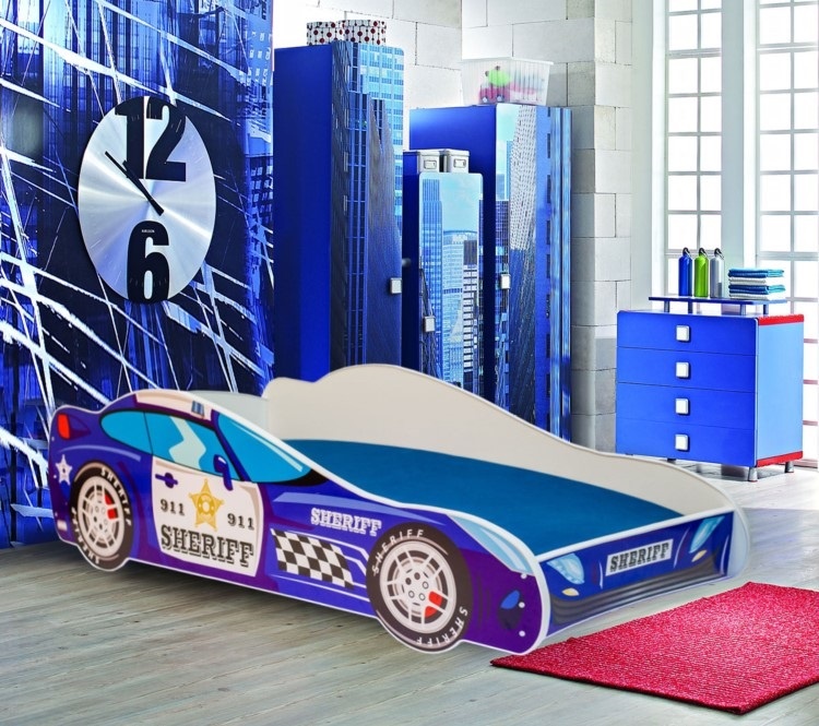 Autobed - Kinderbed - 140x70cm - met matras - paarsblauw