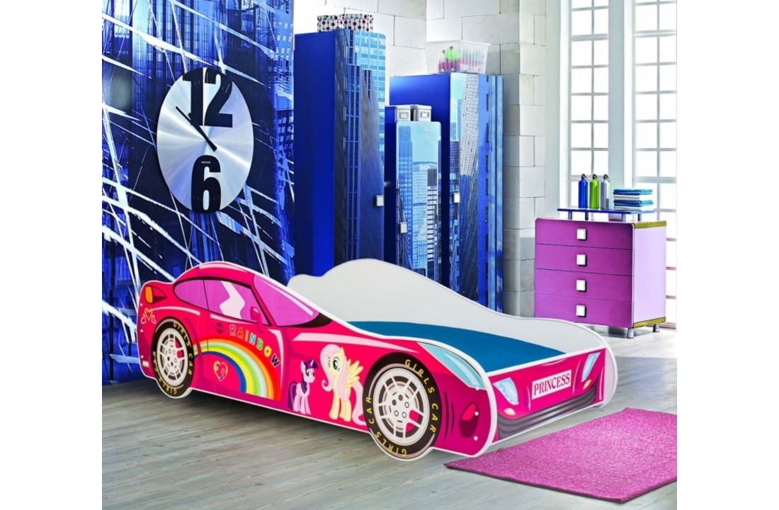 Autobed - Kinderbed - 140x70cm - met matras - roze - met led verlichting