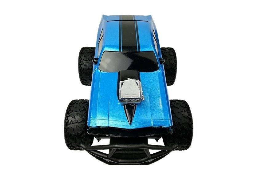 RC auto off-road blauw met verhoogde vering 2,4 GHz zender