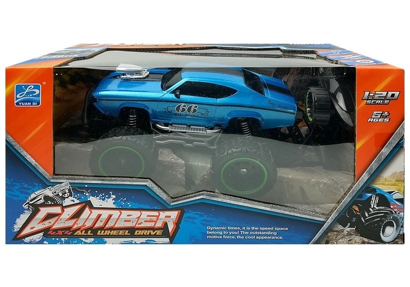 RC auto off-road blauw met verhoogde vering 2,4 GHz zender