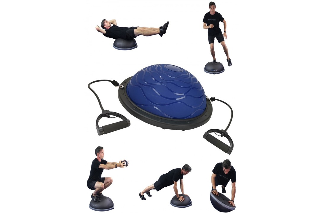 Balansbord evenwicht trainer blauw met trekkoorden 59,5 cm