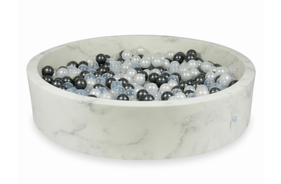 Ballenbak marmer met 600 metallic grafiet parelmoer en transparante ballen - 130 x 30 cm - rond