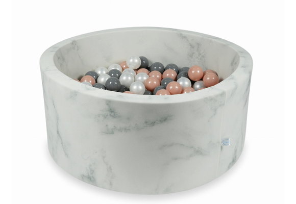 Ballenbak marmer met 300 roos goud grijs en parelmoeren ballen - 90 x 40 cm - rond