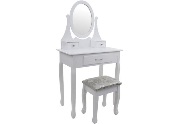 Kaptafel - met spiegel en kruk - 75x40x137 cm - wit