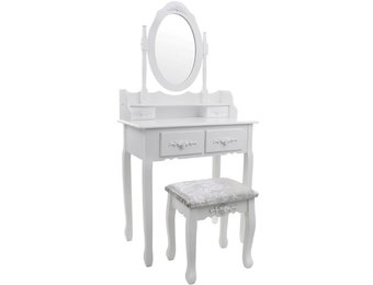 Kaptafel wit - met spiegel en krukje - hout - 75x40x147 cm