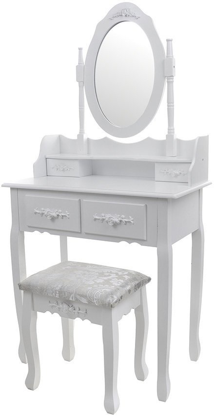 Kaptafel wit - met spiegel en krukje - hout - 75x40x147 cm