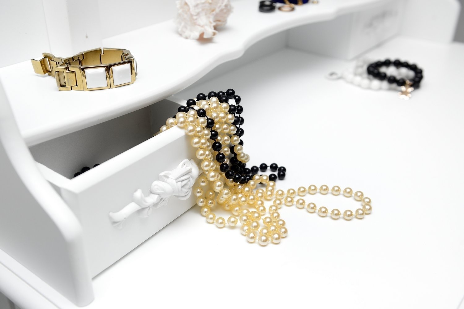 Kaptafel wit - met spiegel en krukje - hout - 75x40x147 cm