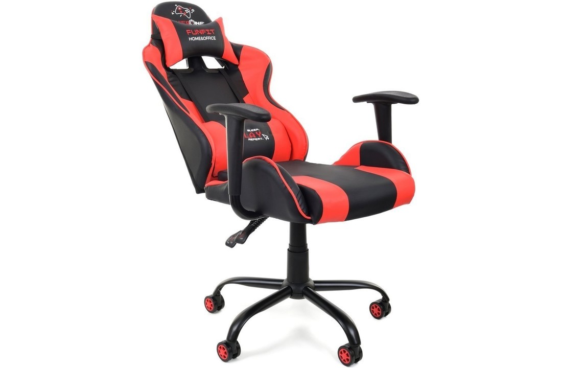 Gamestoel ergonomisch zwart & rood ECO-leer bureaustoel
