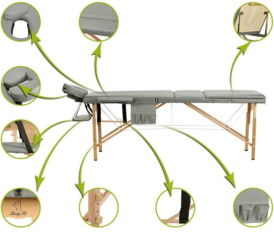 Massagetafel grijs kunstleer & hout verstelbaar - 223x82x84 cm