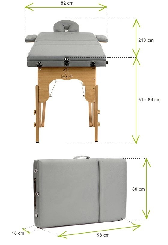 Massagetafel grijs kunstleer & hout verstelbaar - 223x82x84 cm