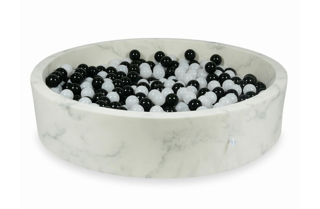 Ballenbak marmer met 600 zwart en witte ballen - 130 x 30 cm - rond