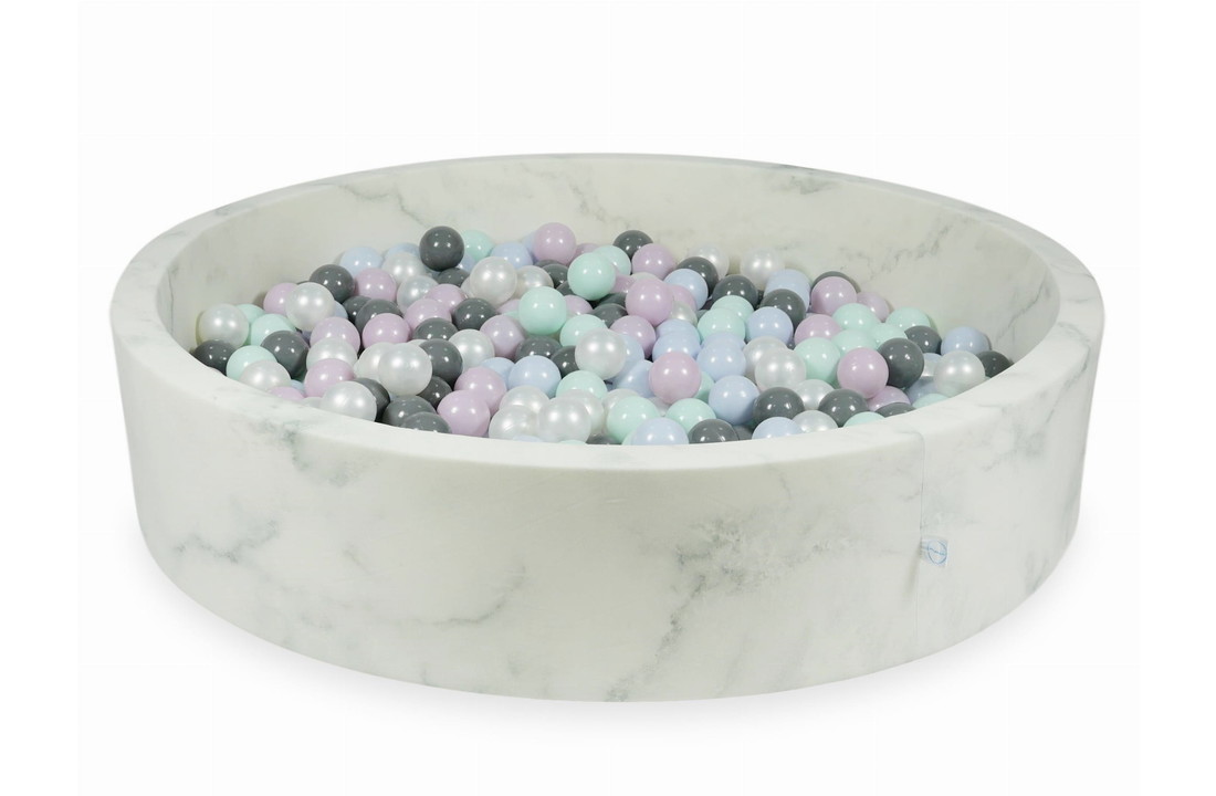 Ballenbak marmer met 600 mint, roze, parelmoer, lichtblauwe en grijze ballen - 130 x 30 cm - rond