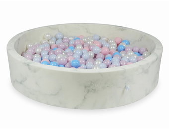Ballenbak marmer met 600 lichtroze, parelmoer, lichtblauwe ballen - 130 x 30 cm - rond