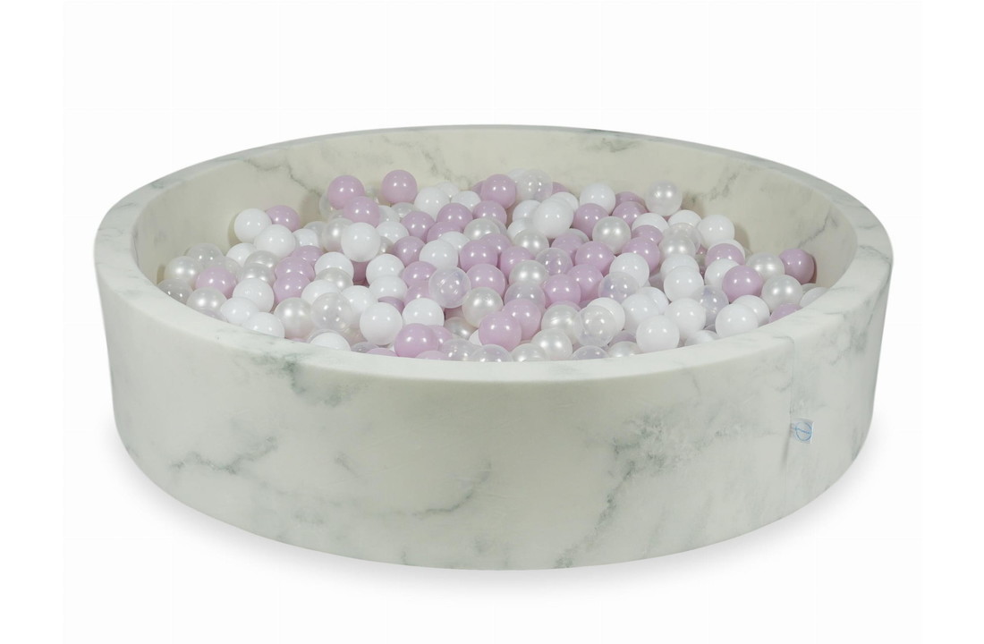 Ballenbak marmer met 600 lichtroze, parelmoer, witte ballen - 130 x 30 cm - rond