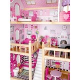 Houten poppenhuis roze met 3 verdiepingen 59x30x90 cm