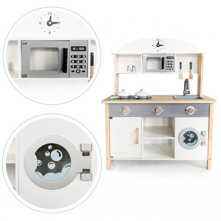 Kinderkeuken XL 80x30x97 cm - grijs met witte speelkeuken