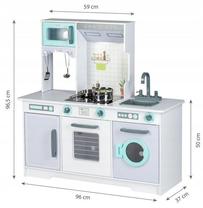 Kinderkeuken XL 96x37x97 cm - grijs met witte speelkeuken