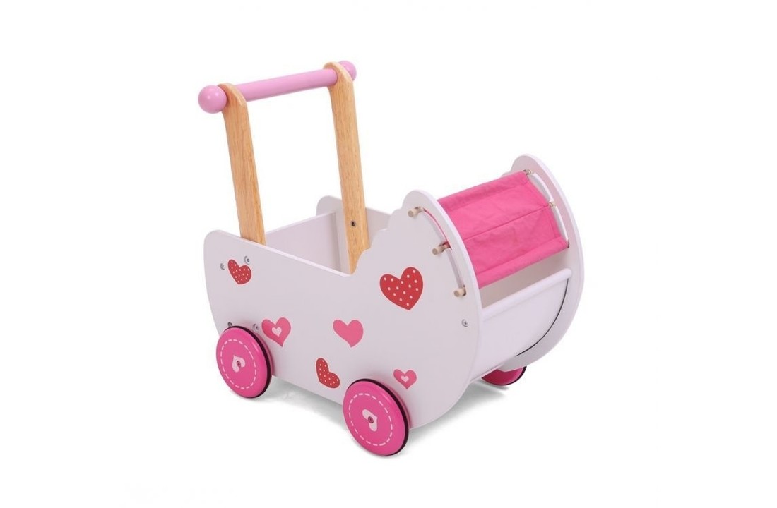 Houten poppenwagen roze voor Barbie en poppen - 42x27x48 cm
