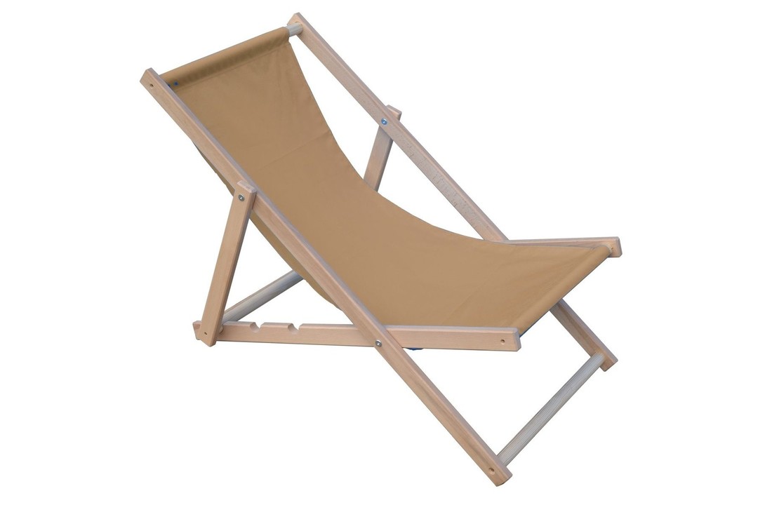 Houten opvouwbare ligstoel beige - strandstoel - verstelbaar