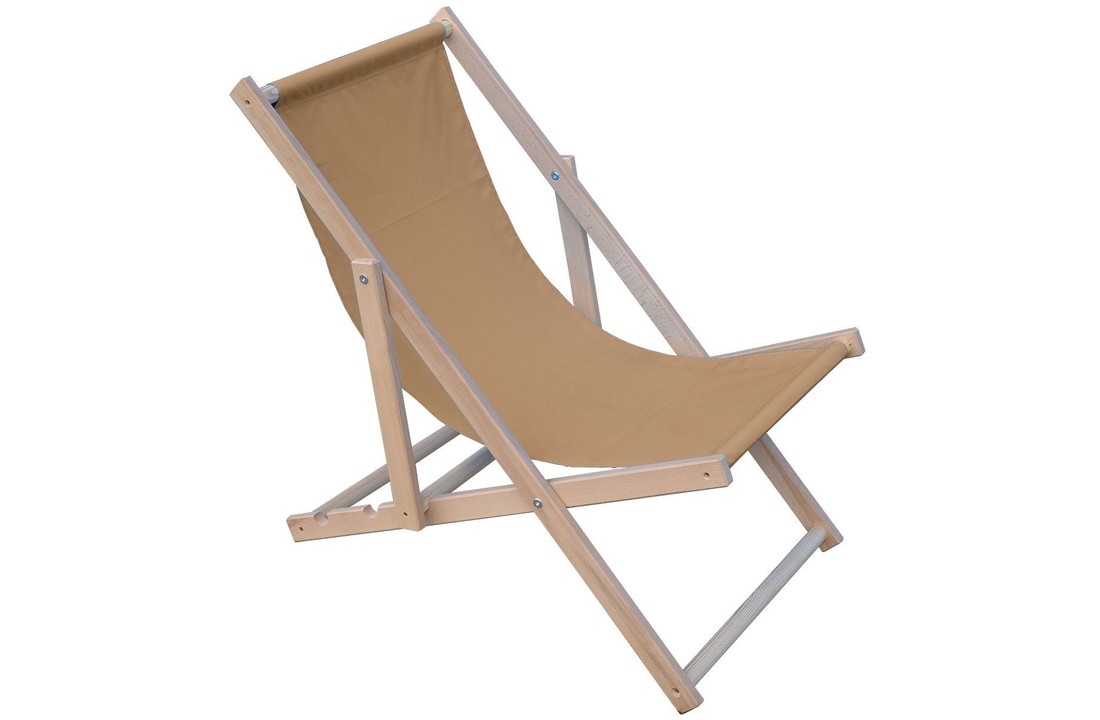 Houten opvouwbare ligstoel beige - strandstoel - verstelbaar