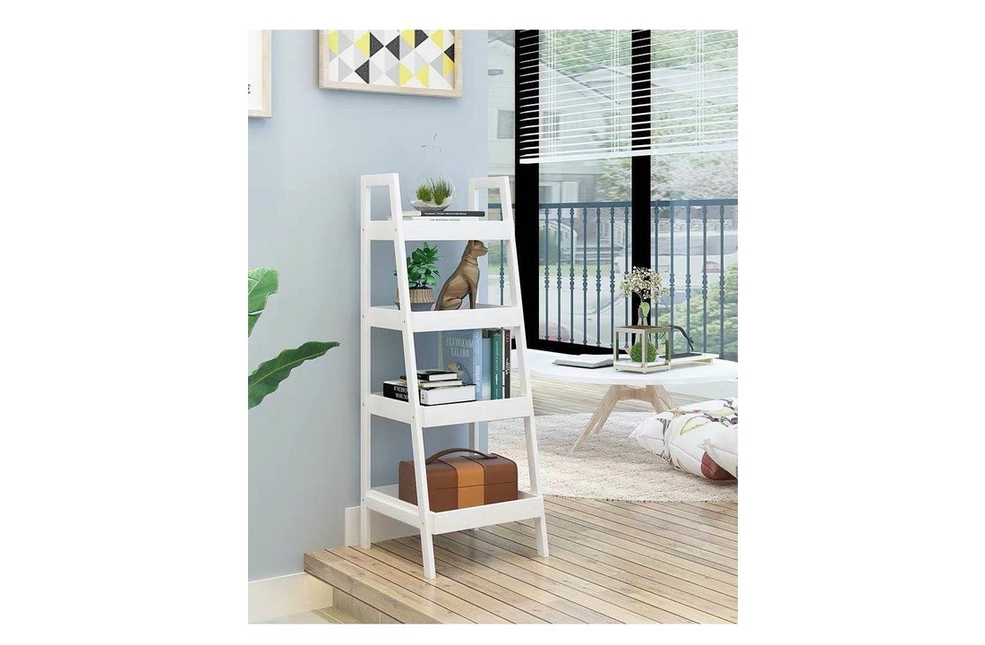 Houten boekenkast - nachtkast - wit - 29x30x100 cm - 4 schappen