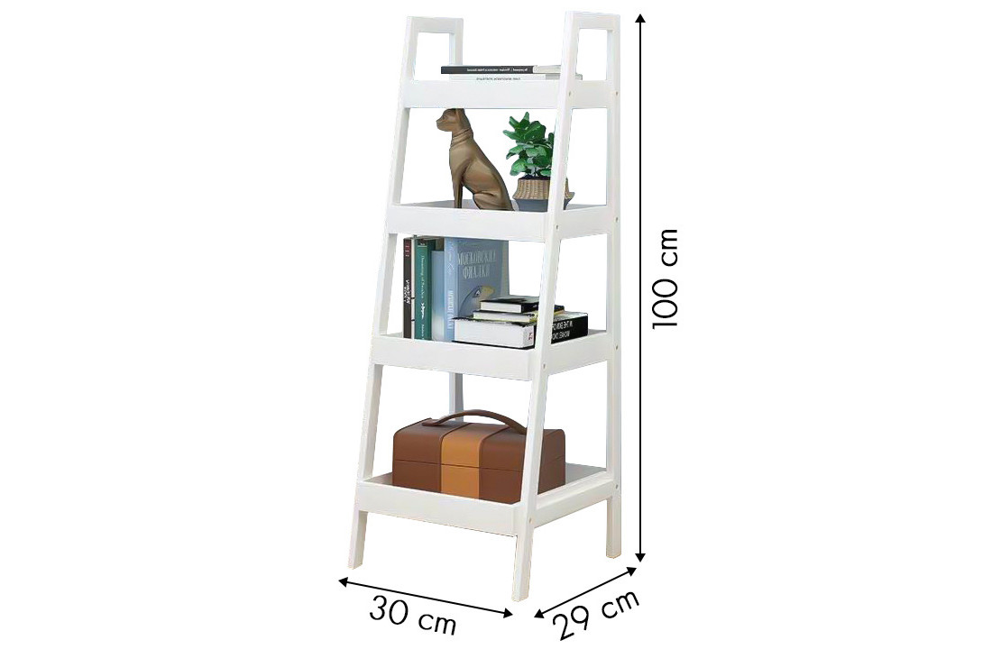 Houten boekenkast - nachtkast - wit - 29x30x100 cm - 4 schappen