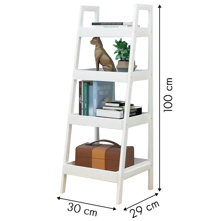 Houten boekenkast - nachtkast - wit - 29x30x100 cm - 4 schappen