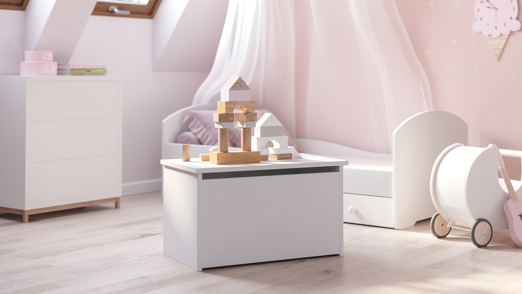 Speelgoedkist wit - opbergbox speelgoed - 73x42x40 cm - gasveer klep