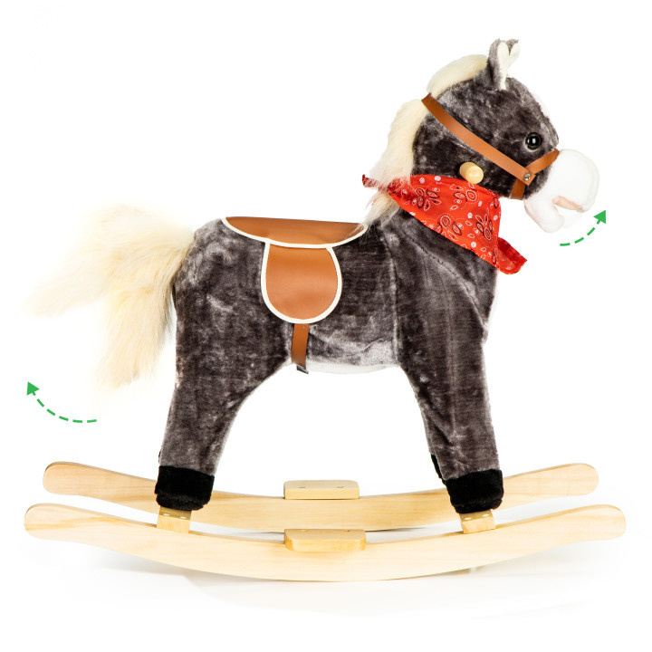 Houten hobbelpaard zwart - bewegende staart -  snuitgeluiden - 73x36x65 cm