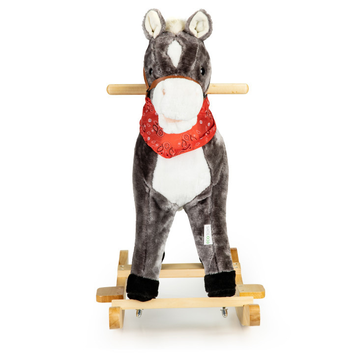 Houten hobbelpaard zwart - bewegende staart -  snuitgeluiden - 73x36x65 cm