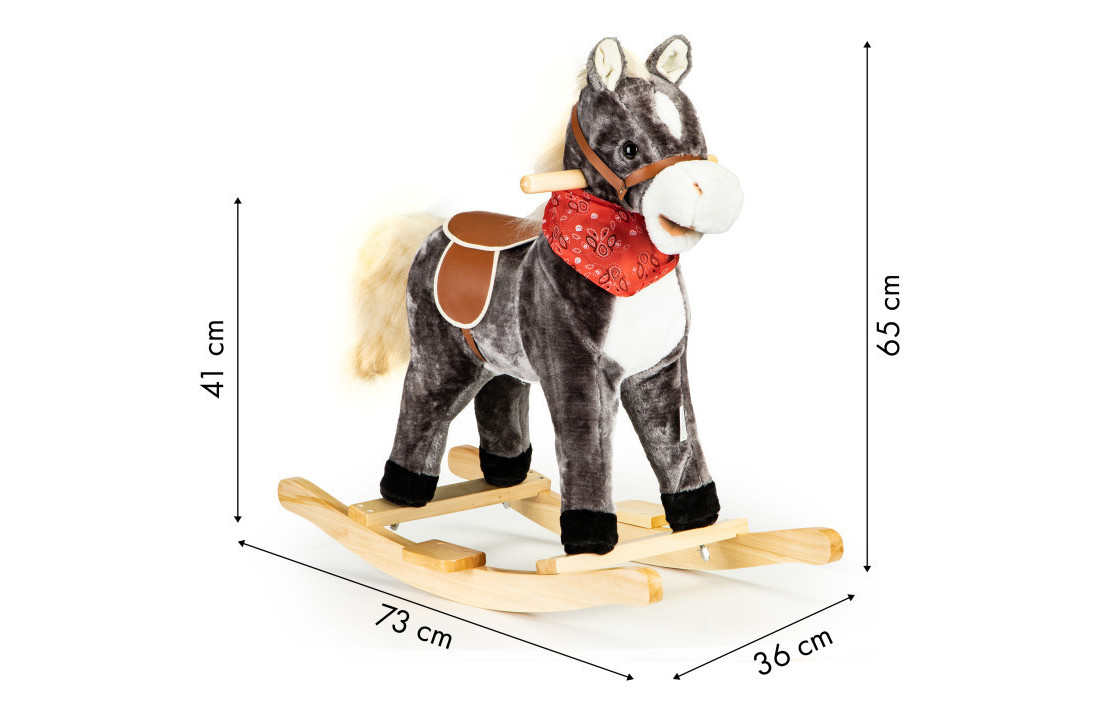 Houten hobbelpaard zwart - bewegende staart - snuitgeluiden - 73x36x65 cm