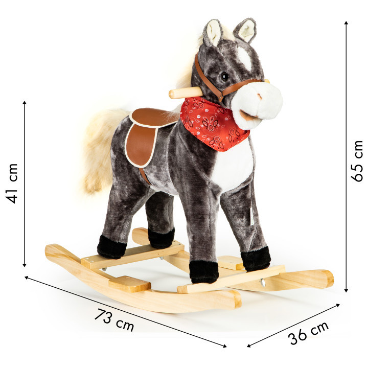 Houten hobbelpaard zwart - bewegende staart -  snuitgeluiden - 73x36x65 cm