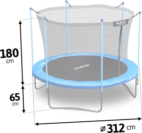 Trampoline - 312 cm - blauw - met ladder en binnenrand net - tot 150 kg