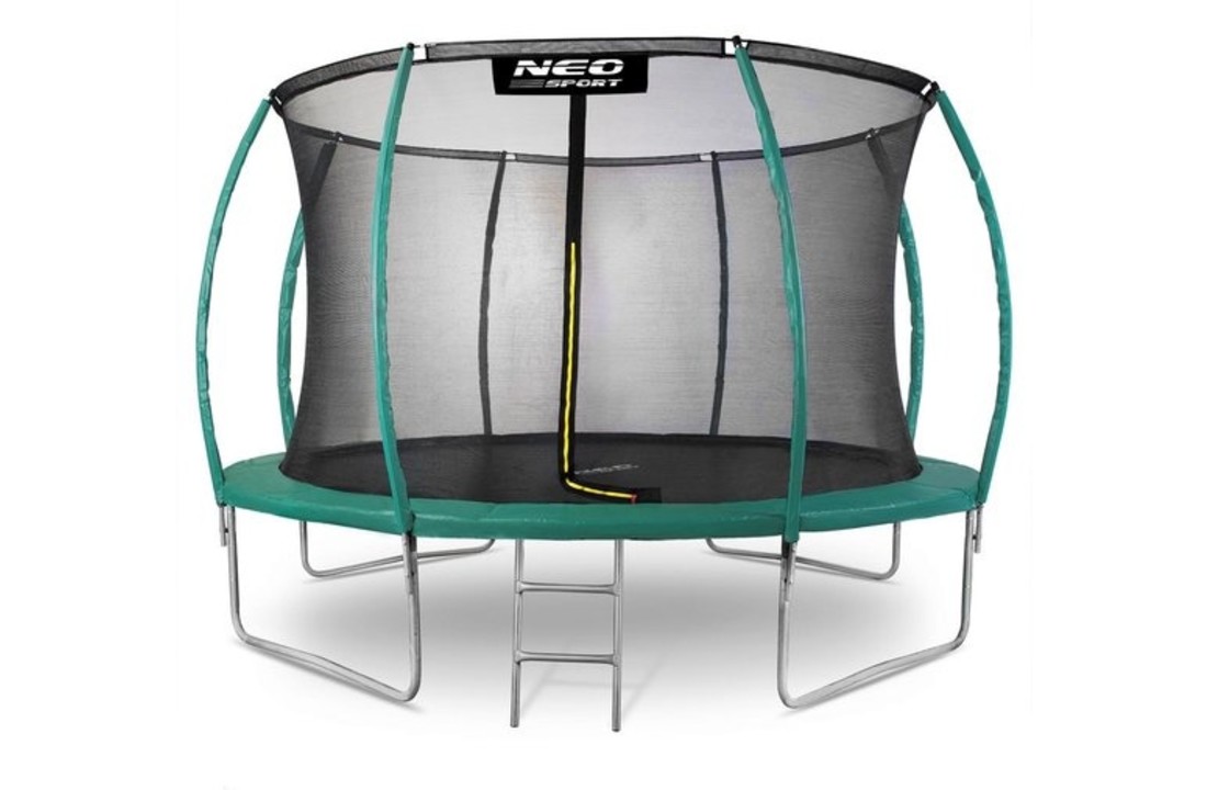 Trampoline 435 cm groen met gebogen net & ladder max 150 kg