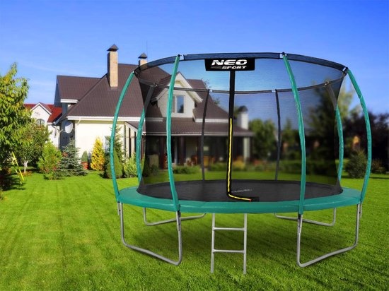 Trampoline 374 cm groen - met gebogen net & ladder - max 150 kg