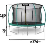Trampoline 374 cm groen - met gebogen net & ladder - max 150 kg