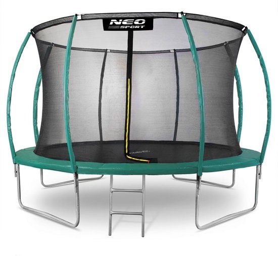 Trampoline 374 cm groen - met gebogen net & ladder - max 150 kg