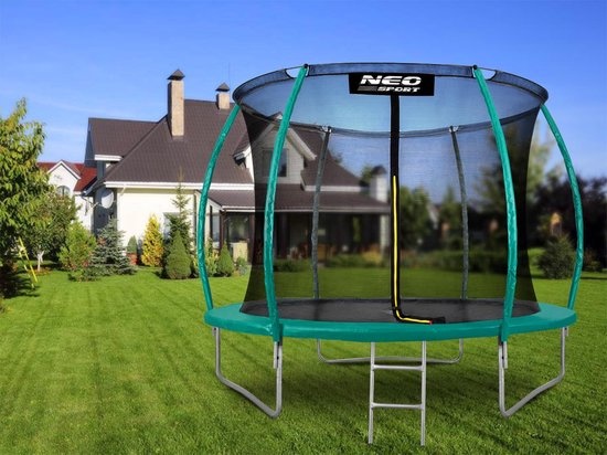 Trampoline groen 305 cm - met gebogen net & ladder - max 150 kg