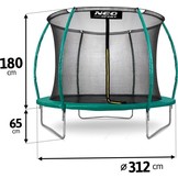 Trampoline groen 305 cm - met gebogen net & ladder - max 150 kg