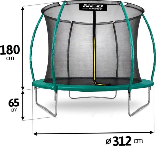 Trampoline groen 305 cm - met gebogen net & ladder - max 150 kg