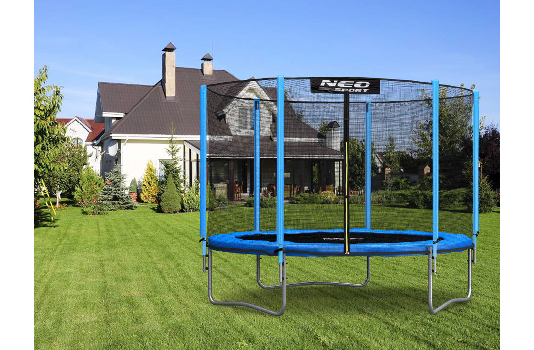 Trampoline - 312 cm - blauw - met ladder en buitenrand net - tot 150 kg