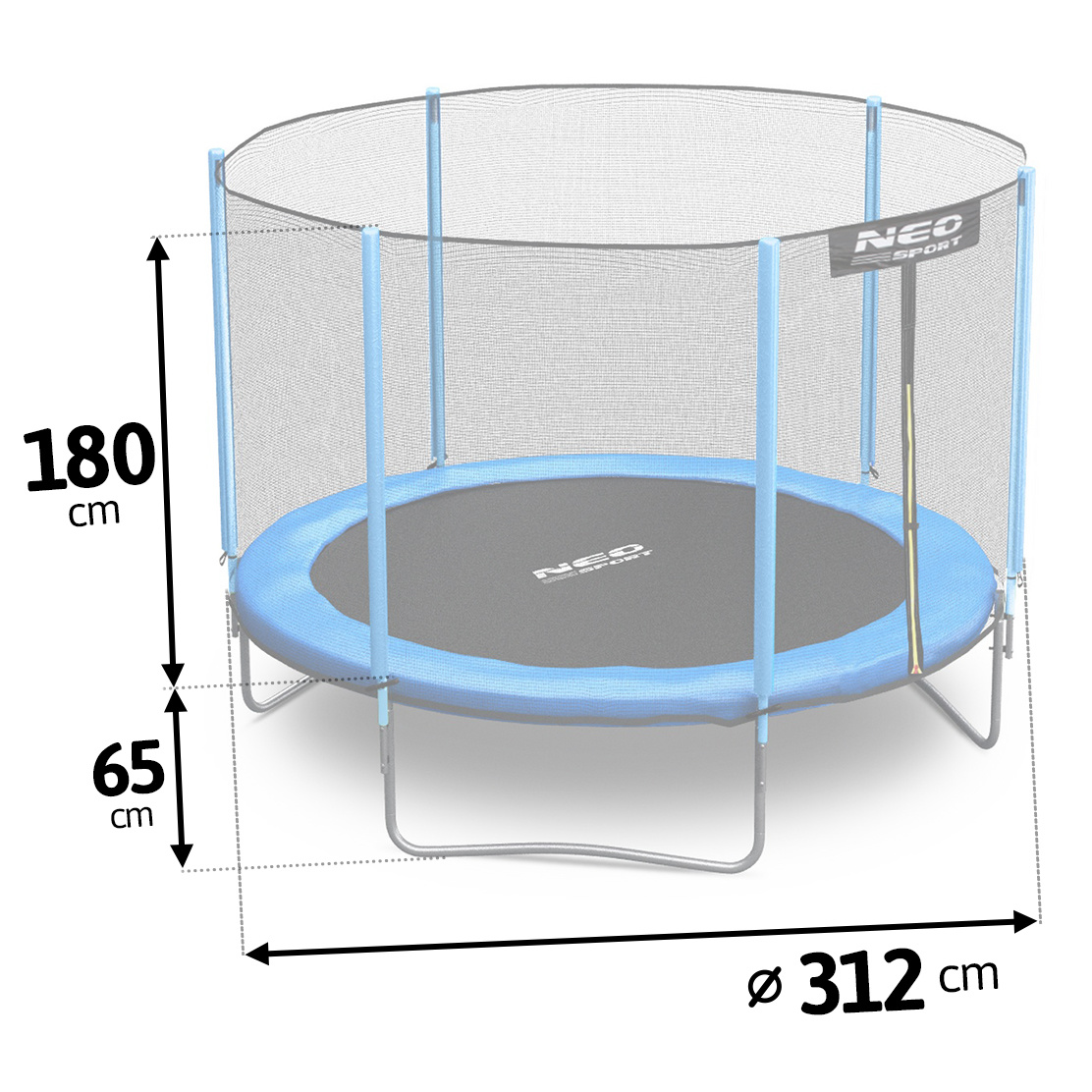 Trampoline - 312 cm - blauw - met ladder en buitenrand net - tot 150 kg