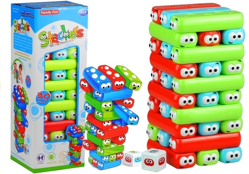 Jenga Tower Kinderspel - rood, blauw & groen -3-in-1