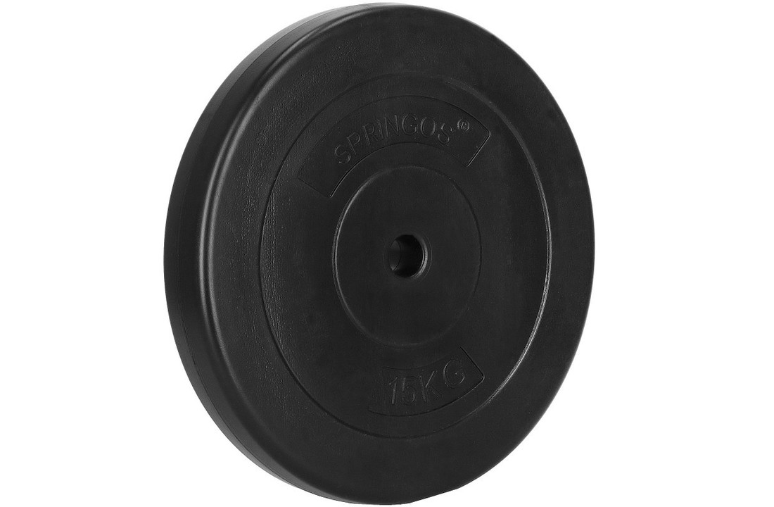 Halterschijf 15 kg - zwart bitumen met beton - 31 mm stang diameter