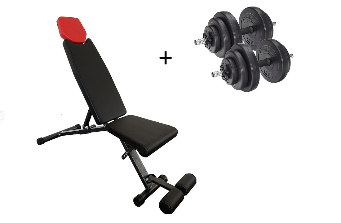 Sportbank met halter set - 20 kg gewichten - verstelbare bank