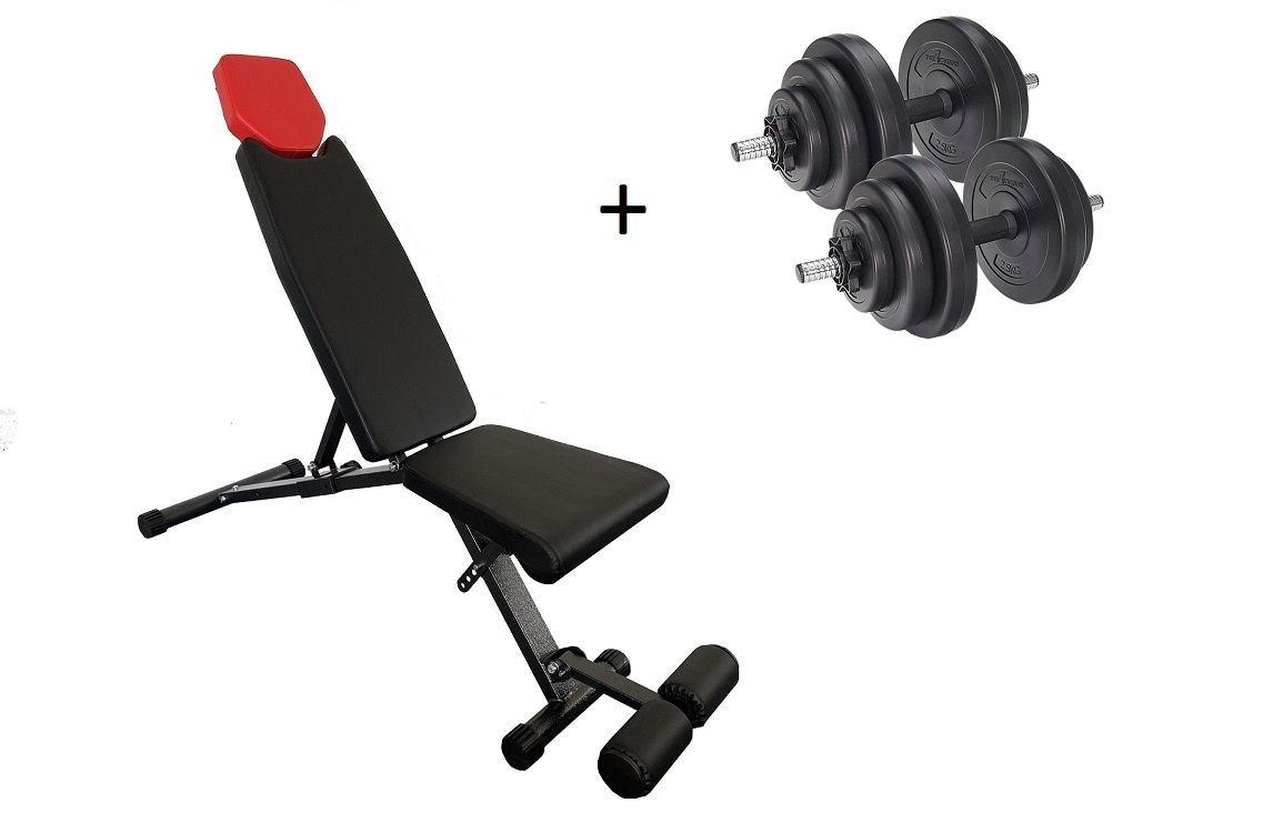 Sportbank met gewichten - verstelbaar - 20 kg halter set