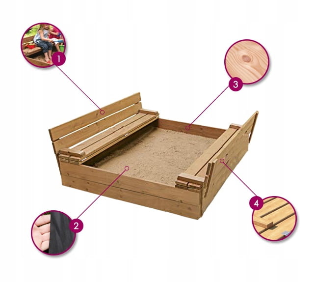 Zandbak hout 160x160 - opvouwbare afdekking tot zitje - dubbel geïmpregneerd bruin